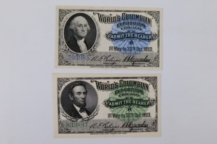 Pair of World's Fair Columbian Exposition Chicago Tickets