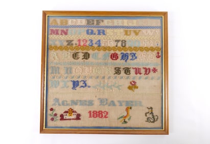 Framed Antique Sampler "Agnus Bayer" - Dated 1882