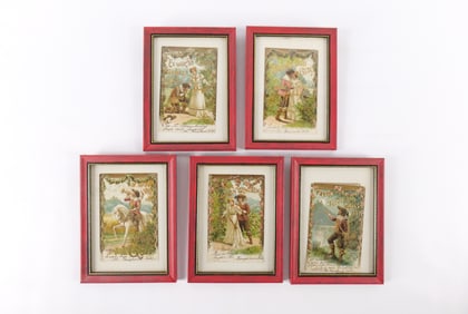Lot of 5 Antique Framed Postcards