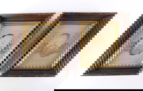 Lot of 2 Antique Framed Photographs: Lot of 2 Antique Framed Photographs. Older Gentleman and Older Woman. Has brass oval frame with a decorative background with rows of silk. Frame measures 14" tall x 12" wide. All invoices must be paid