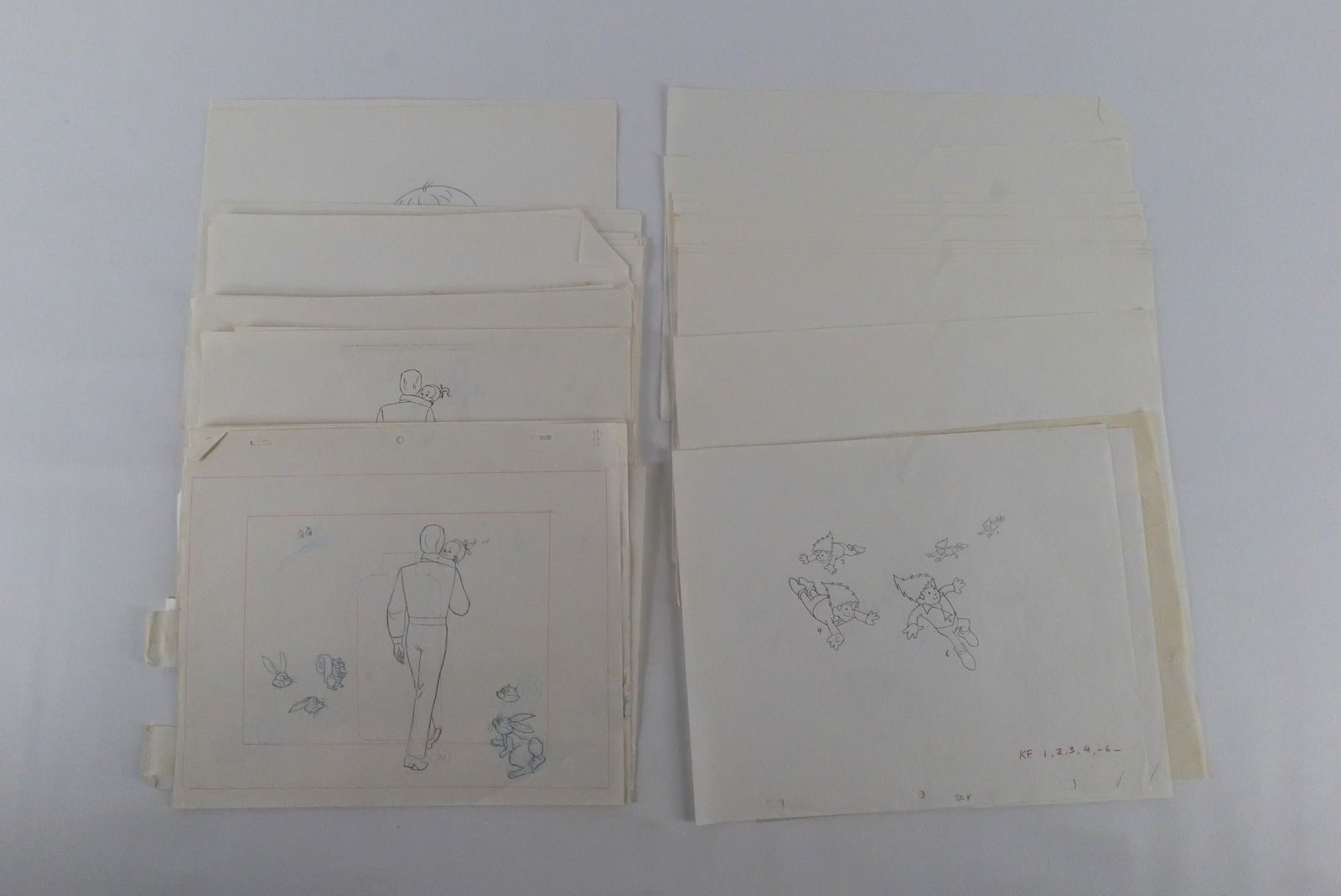 Grouping of Original Pencil Drawings: Grouping of Original Pencil Drawings by Jack Dazzo. Including Drawings of Flying Elves, Drawings and Photocopies of Man with Baby, and Pencil Drawing Sequence of a Baby. Jack Dazzo 1926-2018. He atten