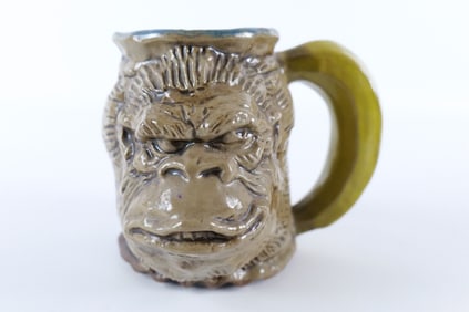 Jim Rumph Art Pottery Gorilla 3D Mug with Banana Handle