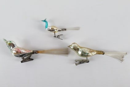 Lot of 3 Vintage Bird Mercury Glass Clip On Tree Ornaments