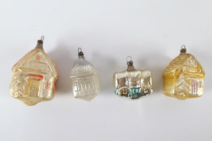 Lot of 4 Antique Cottage Blown Glass Ornaments