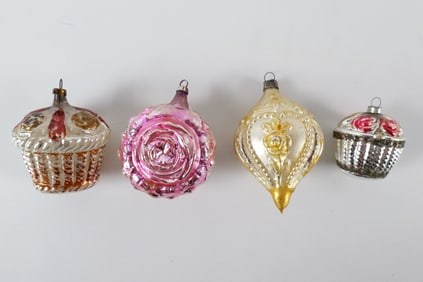 Lot of 4 Antique Blown Glass Ornaments