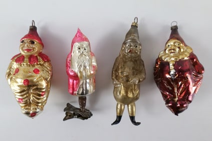 Lot of 4 Antique Blown Glass Christmas Ornaments