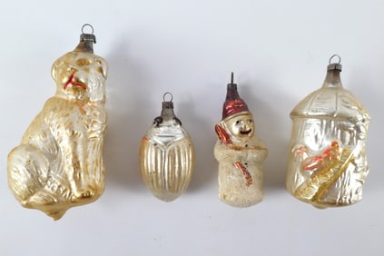 Lot of 4 Antique Blown Glass Ornaments
