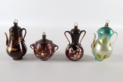 Lot of 4 Vintage German Glass Christmas Ornaments