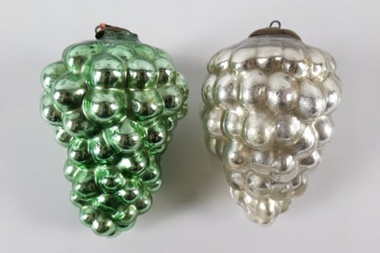 Lot of 2 Antique 1890's Mercury Glass Grape Christmas Ornaments
