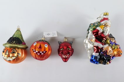 Lot of 4 Blown Glass Ornaments - Halloween Themed