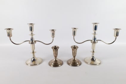 Lot of 4 Sterling Weighted Candlesticks