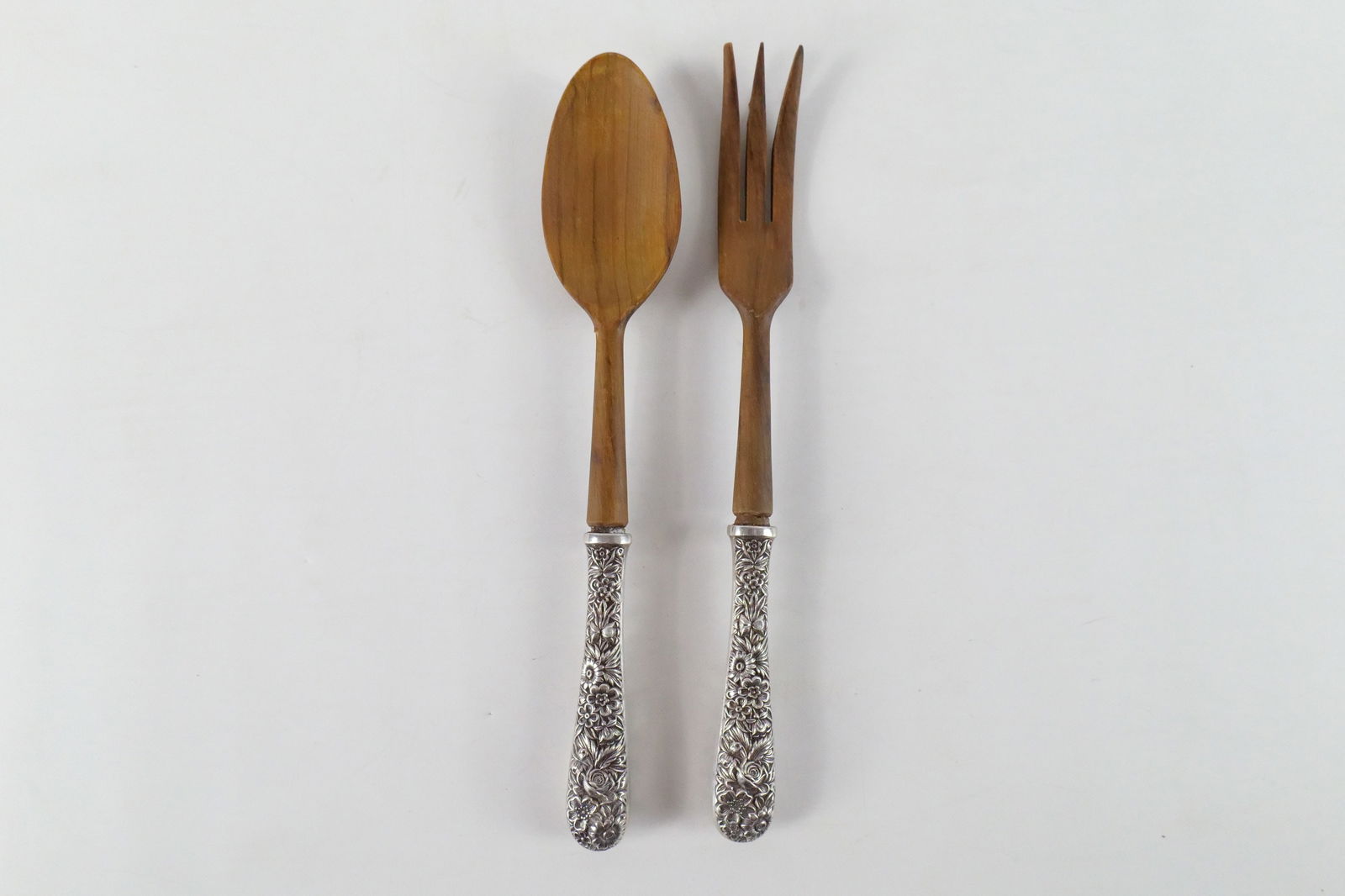 Mid Century Modern Sterling Silver Repousse Handled Salad Servers (1 of 8)