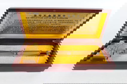 Contemporary Gold Toned Sapphire Fountain Pen in Presentation Box
