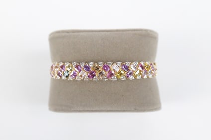 18K Gold Sapphire and Diamond Bangle Bracelet