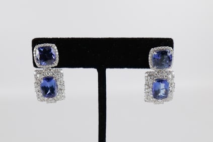 Pair of Platinum Tanzanite and Diamond Earrings