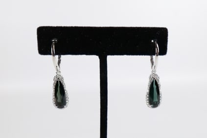 Pair of Platinum Tourmaline and Diamond Earrings