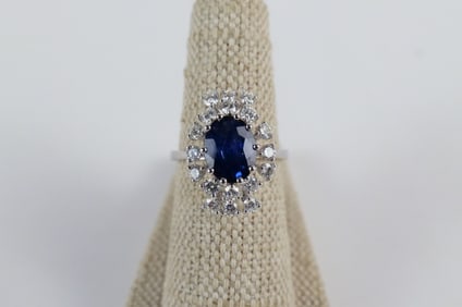 18KT White Gold Sapphire and Diamond Ring