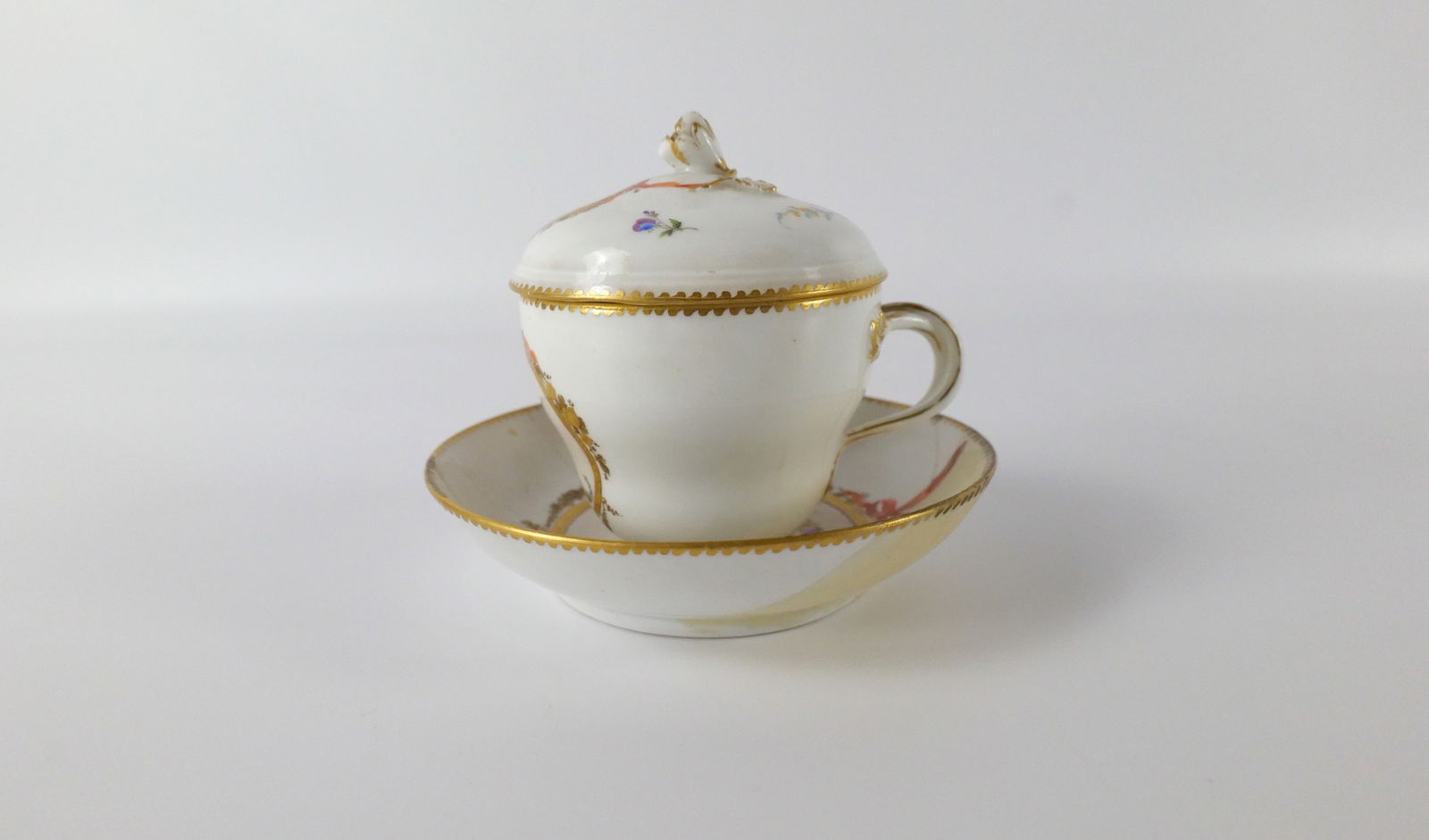 18th Century Meissen Hand Painted Covered Cup and Saucer (1 of 15)