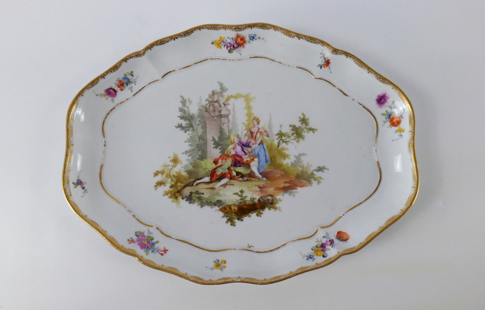 18th Century Meissen Hand Painted Oval Scalloped Edge Platter (1 of 6)