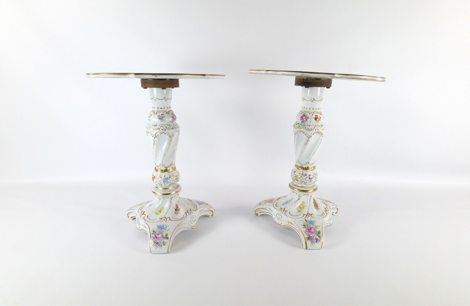 Pair of German Hand Painted Porcelain Side Tables