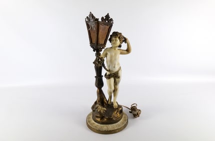 Mixed Metal Cherub Figural Table Lamp