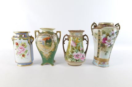 Group Lot of Nippon Double Handled Tall Vases