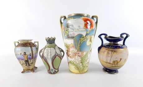 Group Lot Hand Painted Porcelain Vases