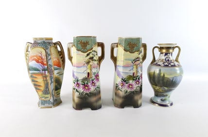 Group Lot Hand Painted Tall Vases