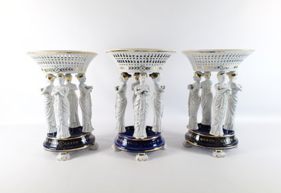 Lot of 3 Late 20th Century Figural Goddess Center Compotes