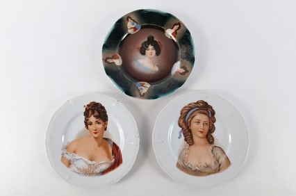 Lot of 3 Hand Painted and Transferware Portrait Plates