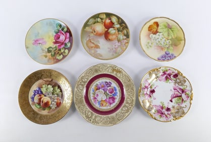 Lot of 6 Antique Hand Painted and Transferware Porcelain Plates