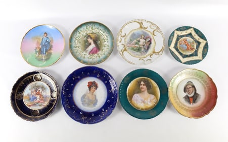 Lot of 8 Antique to Late 20th Century Porcelain Portrait Plates