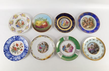 Lot of 8 Hand Painted and Transferware Pictorial Plates