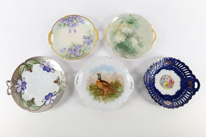 Lot of 5 Hand Painted and Transferware Porcelain Serving Plates