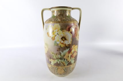 Monumental Hand Painted Nippon Double Handled Vase