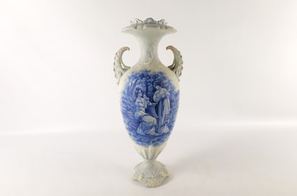 19th Century Austrian Porcelain Double Handled Tall Vase