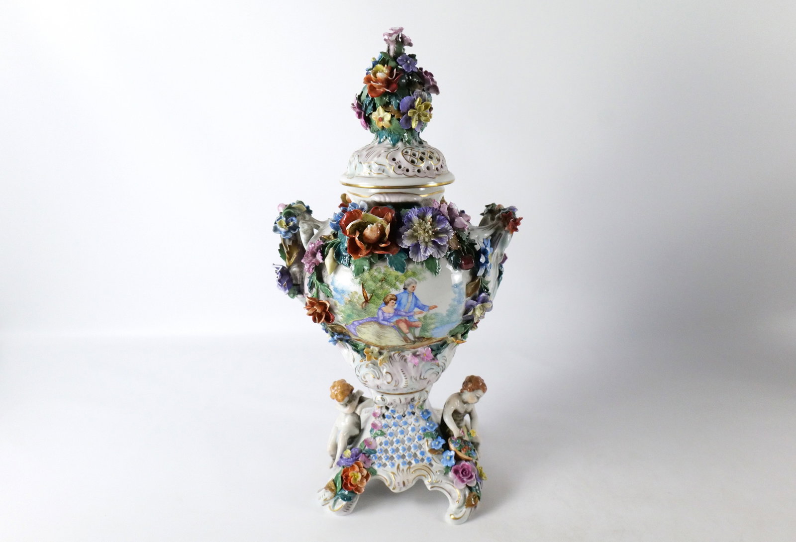 19th Century Dresden Double Handled Covered Urn (1 of 12)