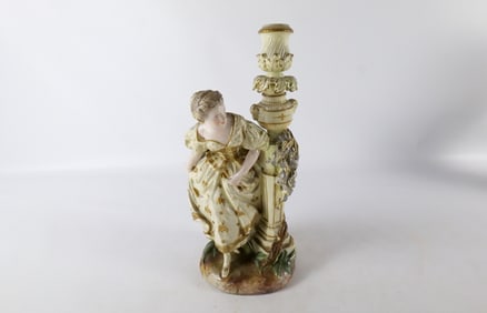 19th Century Porcelain Hand Painted Figural Single Candlestick