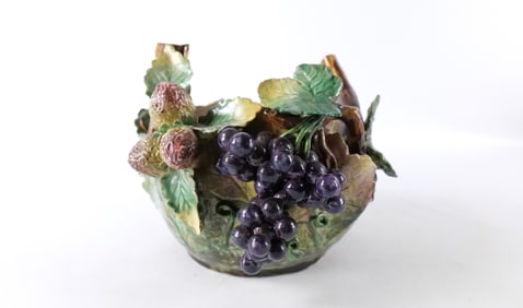 19th Century French Majolica Basket of Fruit Centerpiece
