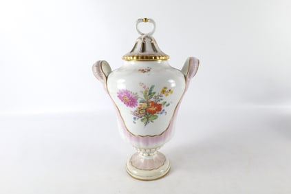 19th Century Hand Painted Double Handled Covered Urn
