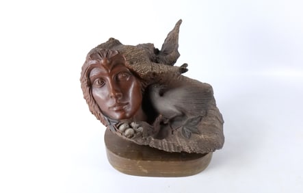 Rick Cain Native American Indian Maiden and Crow Statue