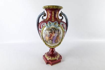 Porcelain Hand Painted and Transferware Decorative Urn.