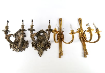 Lot of 2 Pairs of Wall Sconces