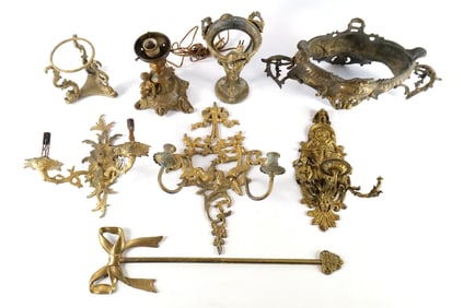 Large Lot of Mixed Metal Wall Sconces and Decorative Pieces