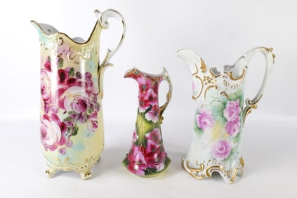 Group Lot of Hand Painted Tankards and Ewers