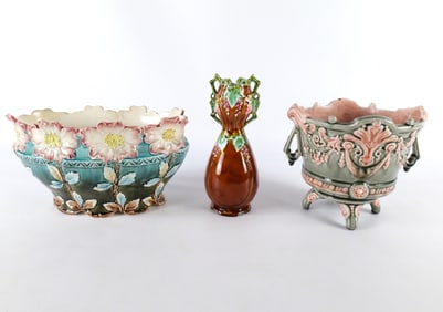 Group Lot of 3 English Majolica Decorative Pieces