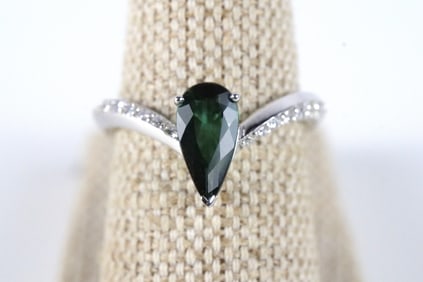 Platinum Indicolite Tourmaline and Diamond Ring