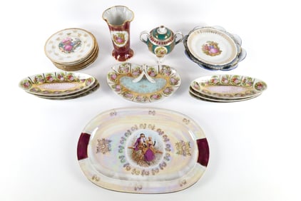 Lot of Porcelain Courting Scene Porcelain Pieces