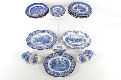Lot of Blue and White Ironstone Dinnerware