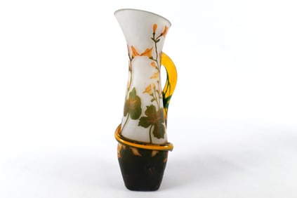 Galle Style Cameo Glass Pitcher with Applied Handle